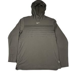Nike Dri-FIT Hoodie Large Gray Striped Pullover Athletic Sweatshirt Mens